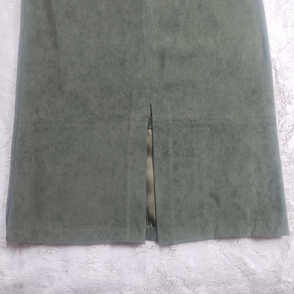Norton McNaughton Midi Skirt Women's 6 Olive Green Faux Suede Stretch - Picture 4 of 8
